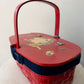 1950s - 1960s Vintage Red Picnic Basket Purse with Norman Rockwell Decoupage Design