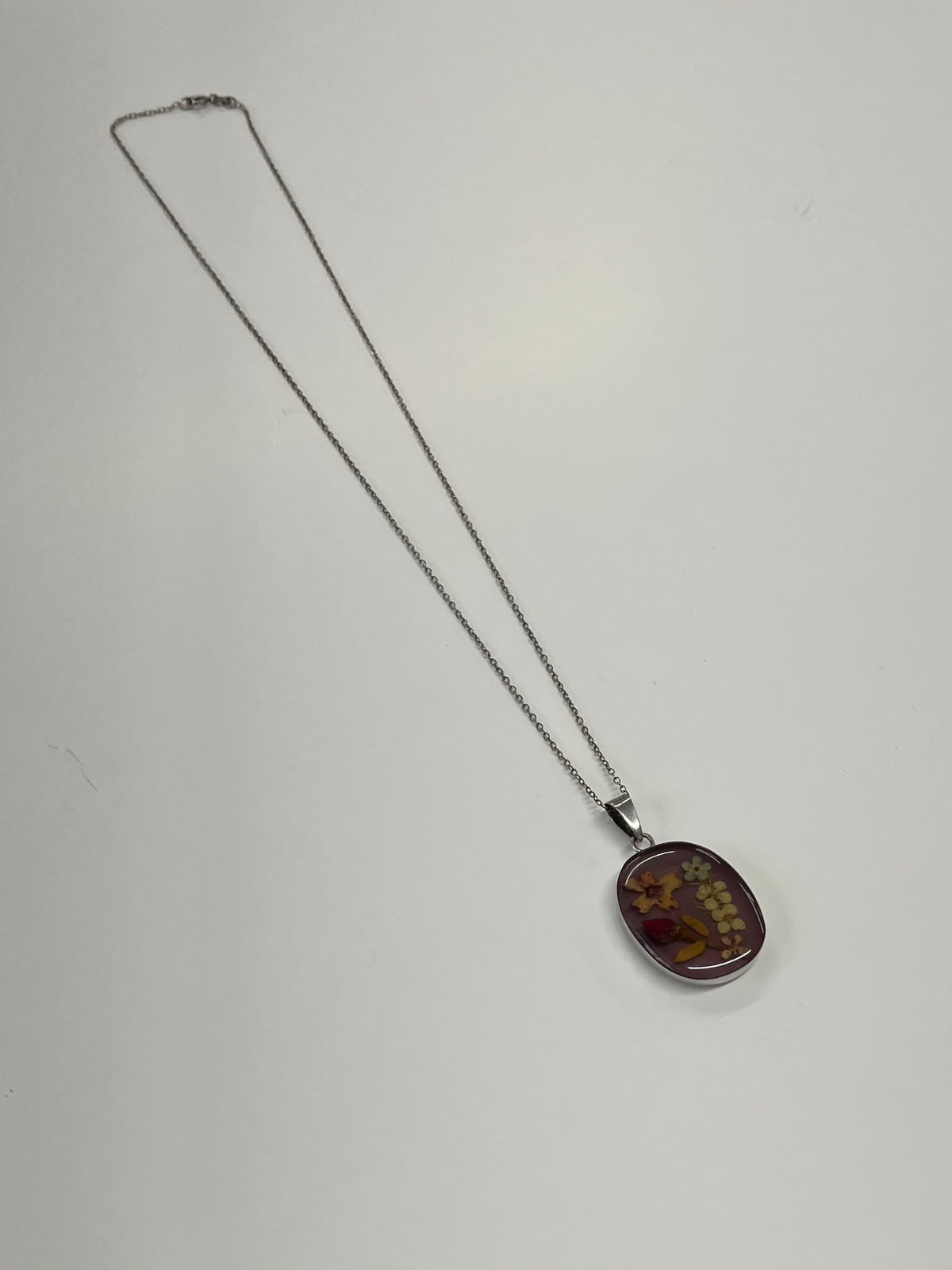1980s Vintage Sterling Silver Pressed Flower Enamel Necklace - Artist Signed Mexico