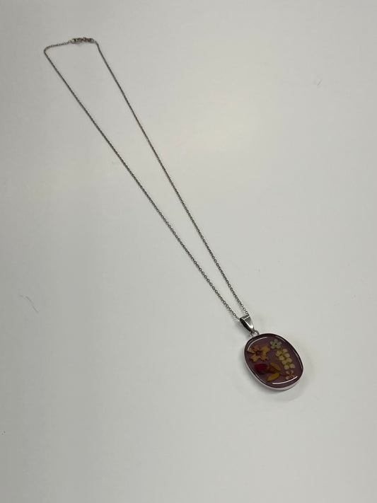 1980s Vintage Sterling Silver Pressed Flower Enamel Necklace - Artist Signed Mexico