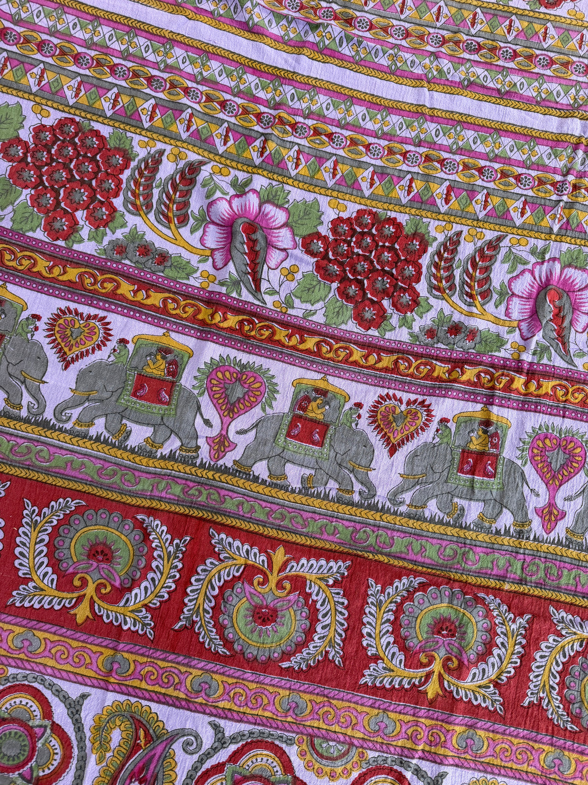 1970s Vintage Indian Cotton Hand Block Printed Uncut Fabric Yardage - Bright Purple Elephants - 64" x 96" (#12)