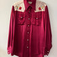 1950s Vintage Triple LLL Brand Western Embroidered Flower Western Satin Rayon Pearl Snap Shirt