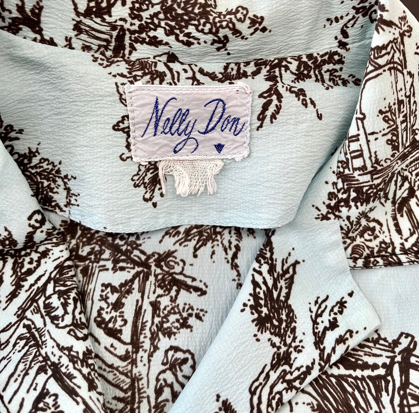 1960s Vintage Nelly Don Novelty Pastoral Print Shirtwaist Dress