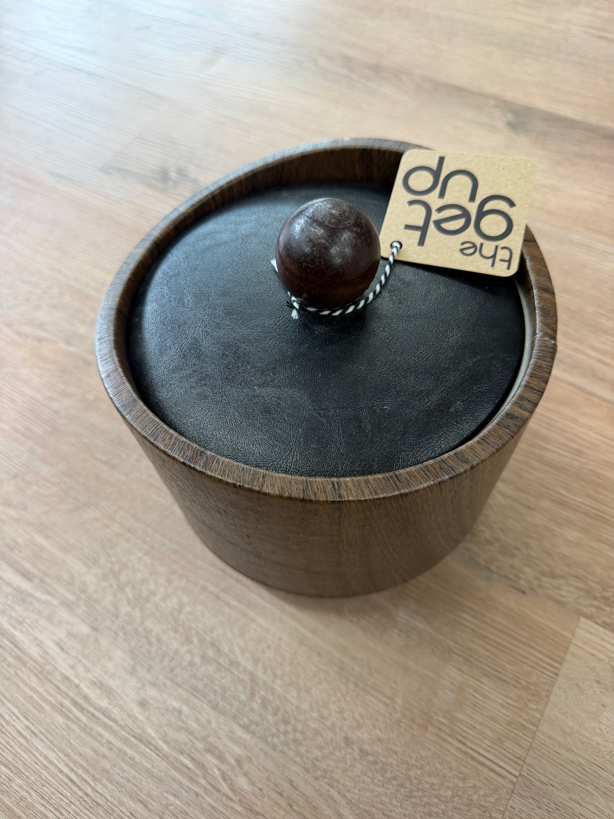 1970s Vintage Wood Look Vinyl Ice Bucket and Barware Set