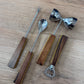1970s Vintage Wood Look Vinyl Ice Bucket and Barware Set
