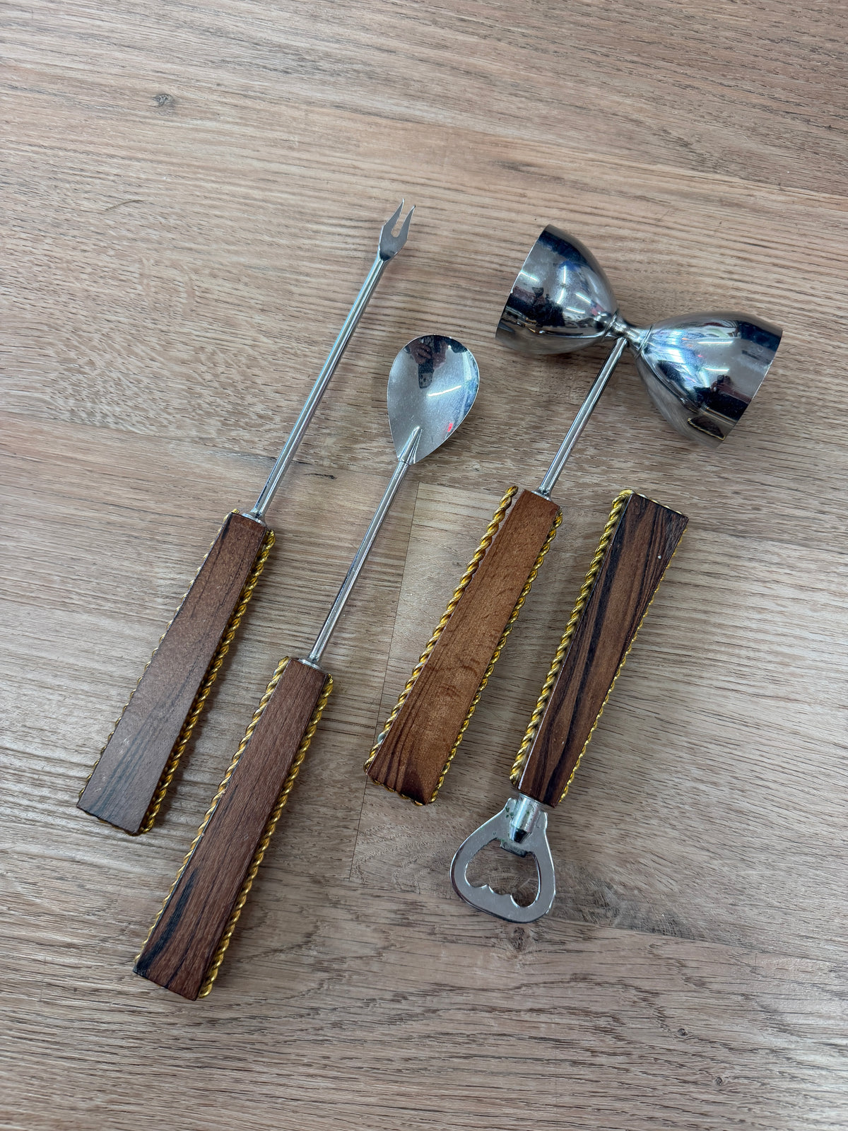 1970s Vintage Wood Look Vinyl Ice Bucket and Barware Set