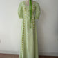 1970s Vintage Green Gingham Prairie Queen Maxi Dress