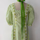 1970s Vintage Green Gingham Prairie Queen Maxi Dress