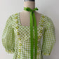 1970s Vintage Green Gingham Prairie Queen Maxi Dress