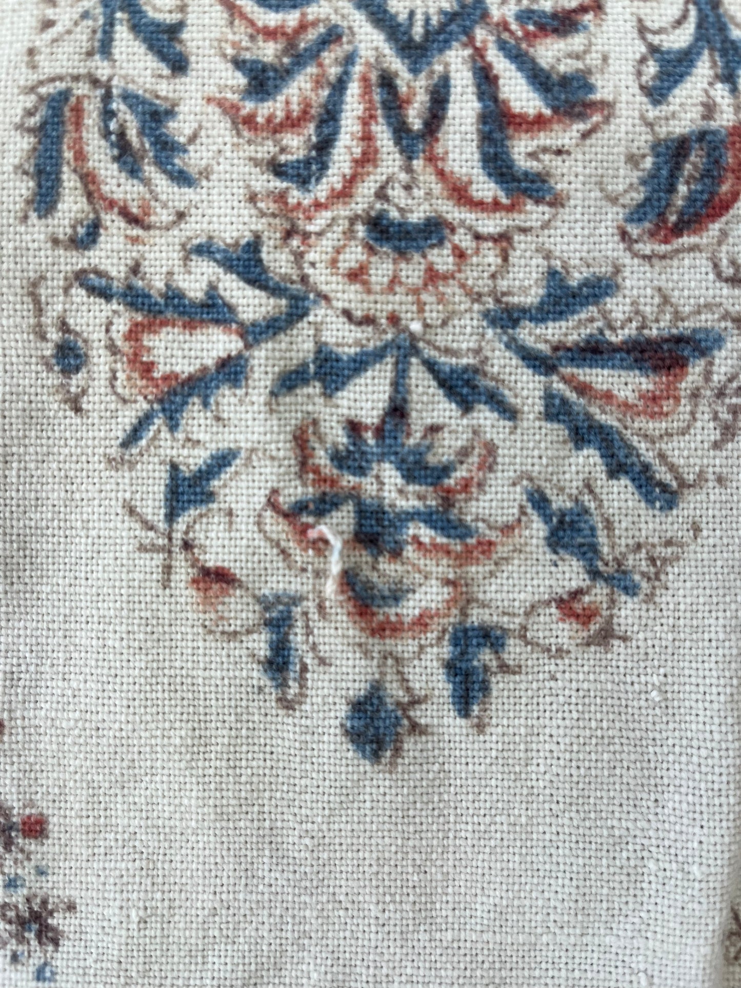 1970s Vintage Indian Cotton Hand Block Printed Uncut Fabric Yardage - Paisley / Floral / Cream - 98" x 167" (#17)