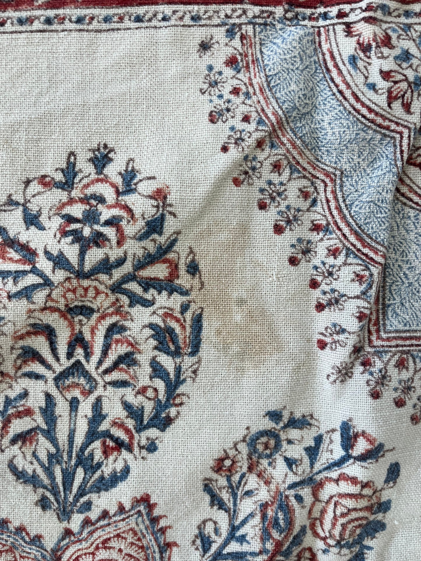 1970s Vintage Indian Cotton Hand Block Printed Uncut Fabric Yardage - Paisley / Floral / Cream - 98" x 167" (#17)