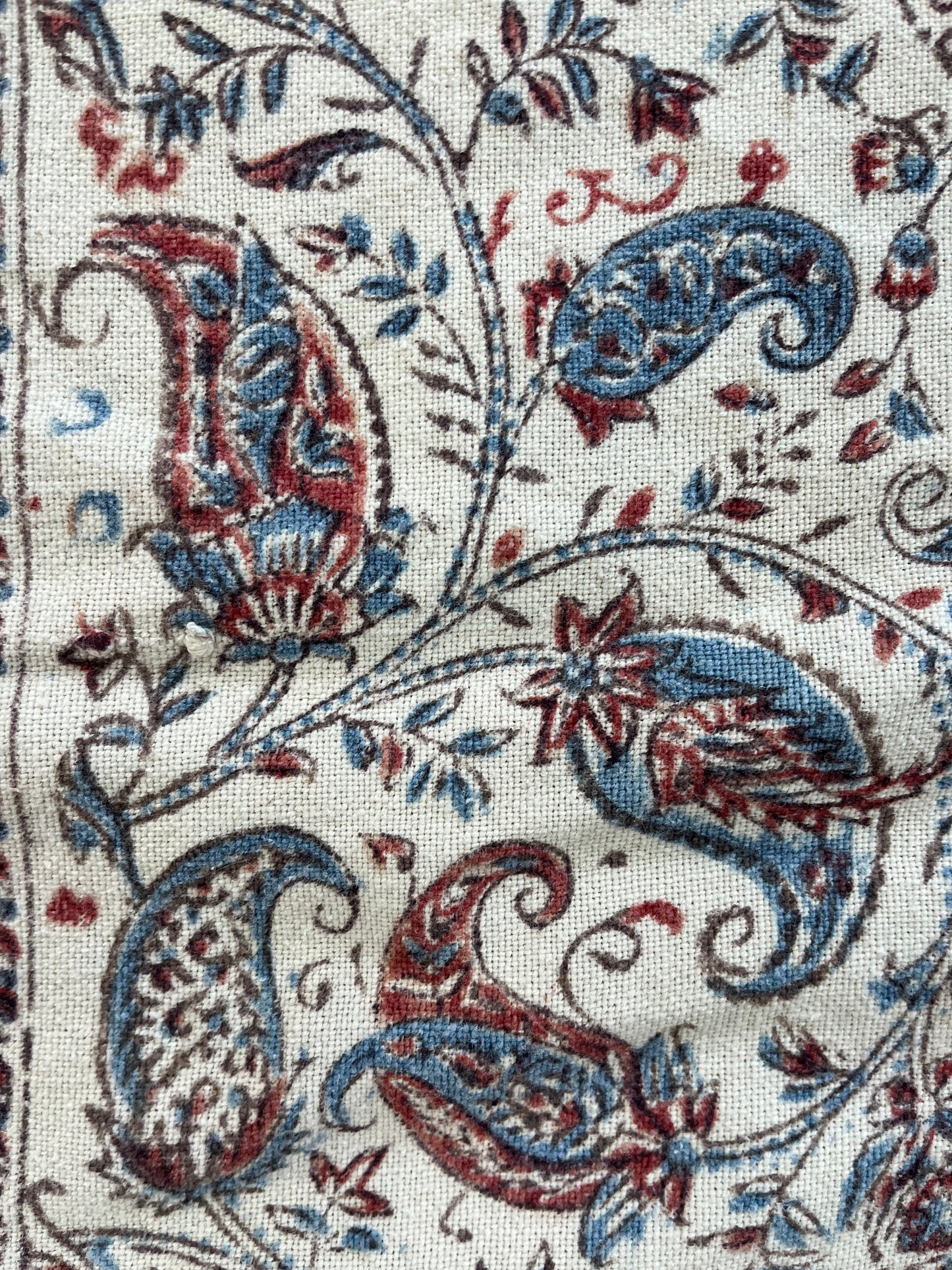 1970s Vintage Indian Cotton Hand Block Printed Uncut Fabric Yardage - Paisley / Floral / Cream - 98" x 167" (#17)