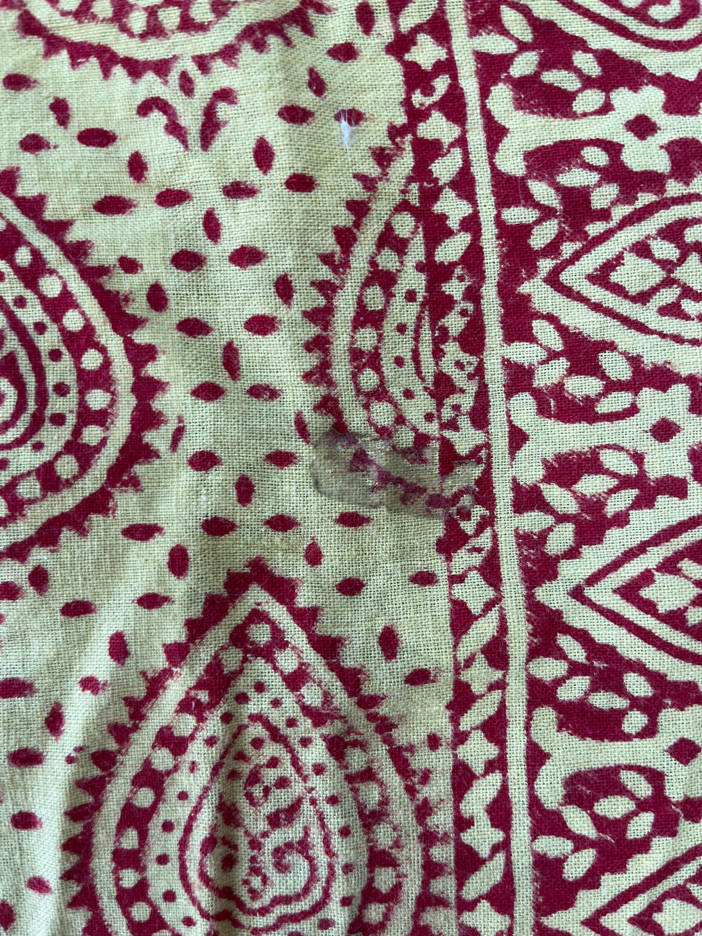 1970s Vintage Indian Cotton Hand Block Printed Uncut Fabric Yardage - Paisley / Floral / Light Yellow and Red - 102" x 132" (#16)