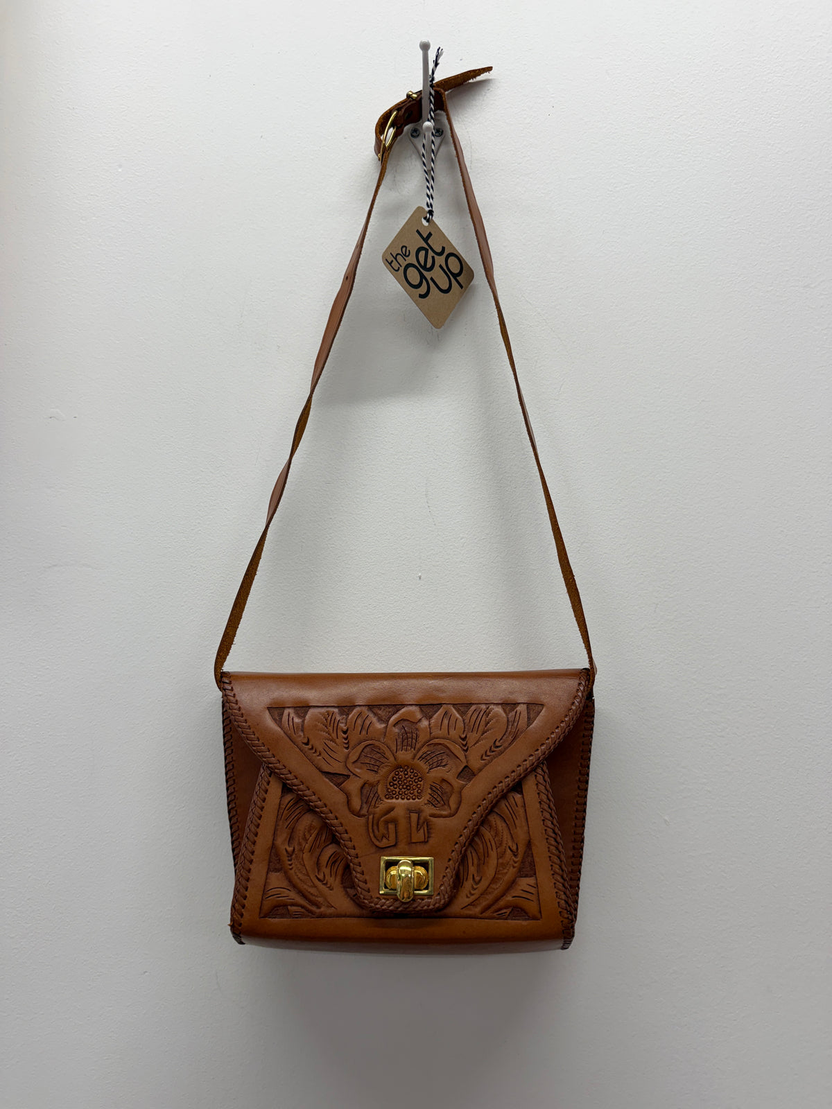 1950s - 1960s Vintage Tooled Leather Crossbody Purse