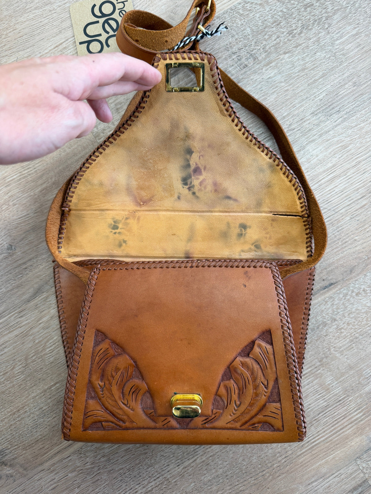 1950s - 1960s Vintage Tooled Leather Crossbody Purse