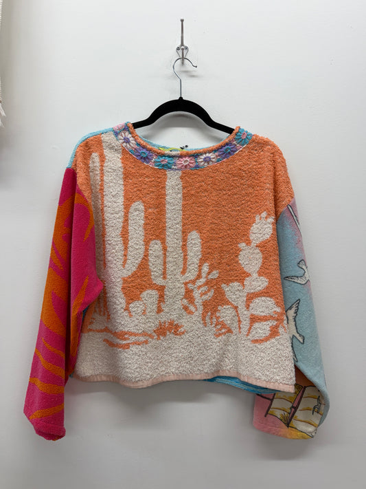 Handmade Upcycled 1970s 1980s Vintage Towel Pullover