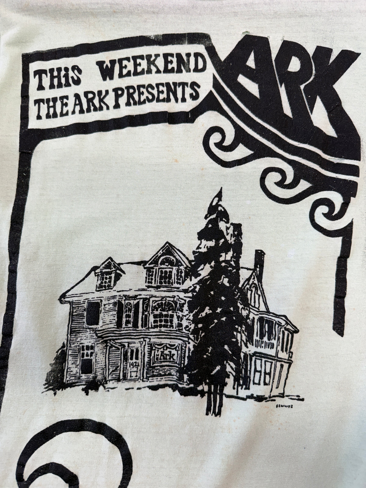 1970s Vintage The Ark 1421 Hill St Ann Arbor Milton Kemnitz Hand Screen Printed Tee Shirt