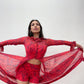 1970s Vintage Red and Purple Paisley Sheer Chiffon Dress & Hot Pants Outfit