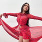 1970s Vintage Red and Purple Paisley Sheer Chiffon Dress & Hot Pants Outfit