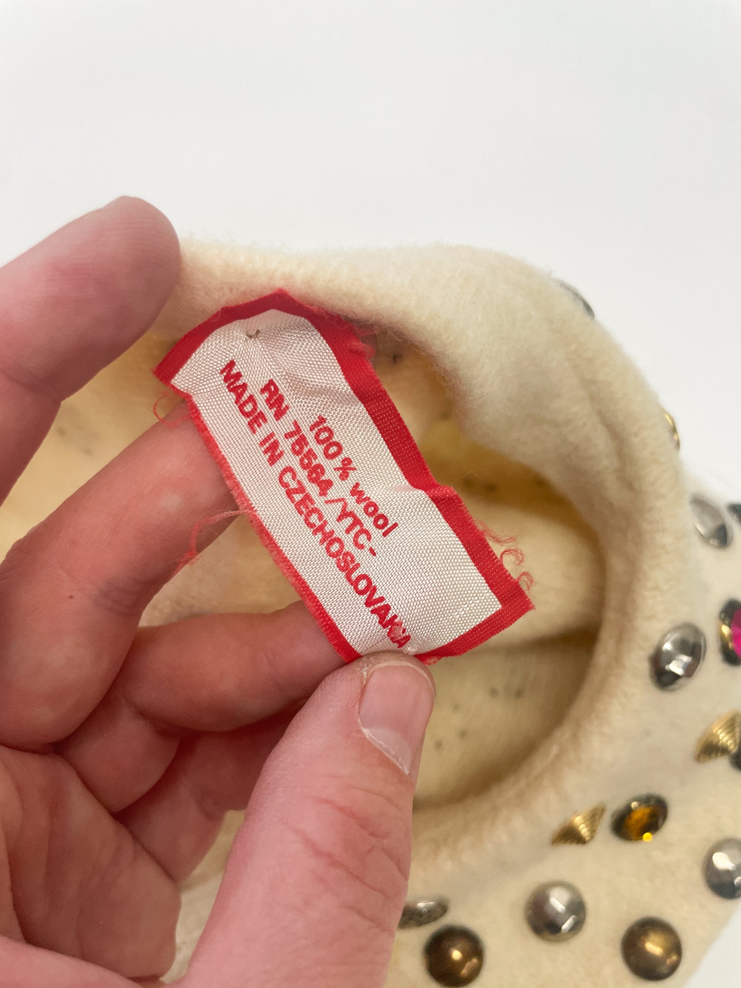 1960s Vintage Bedazzled Gems Cream Wool Beret