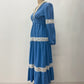 1970s Vintage Romantic Blue Prairie Maxi Dress