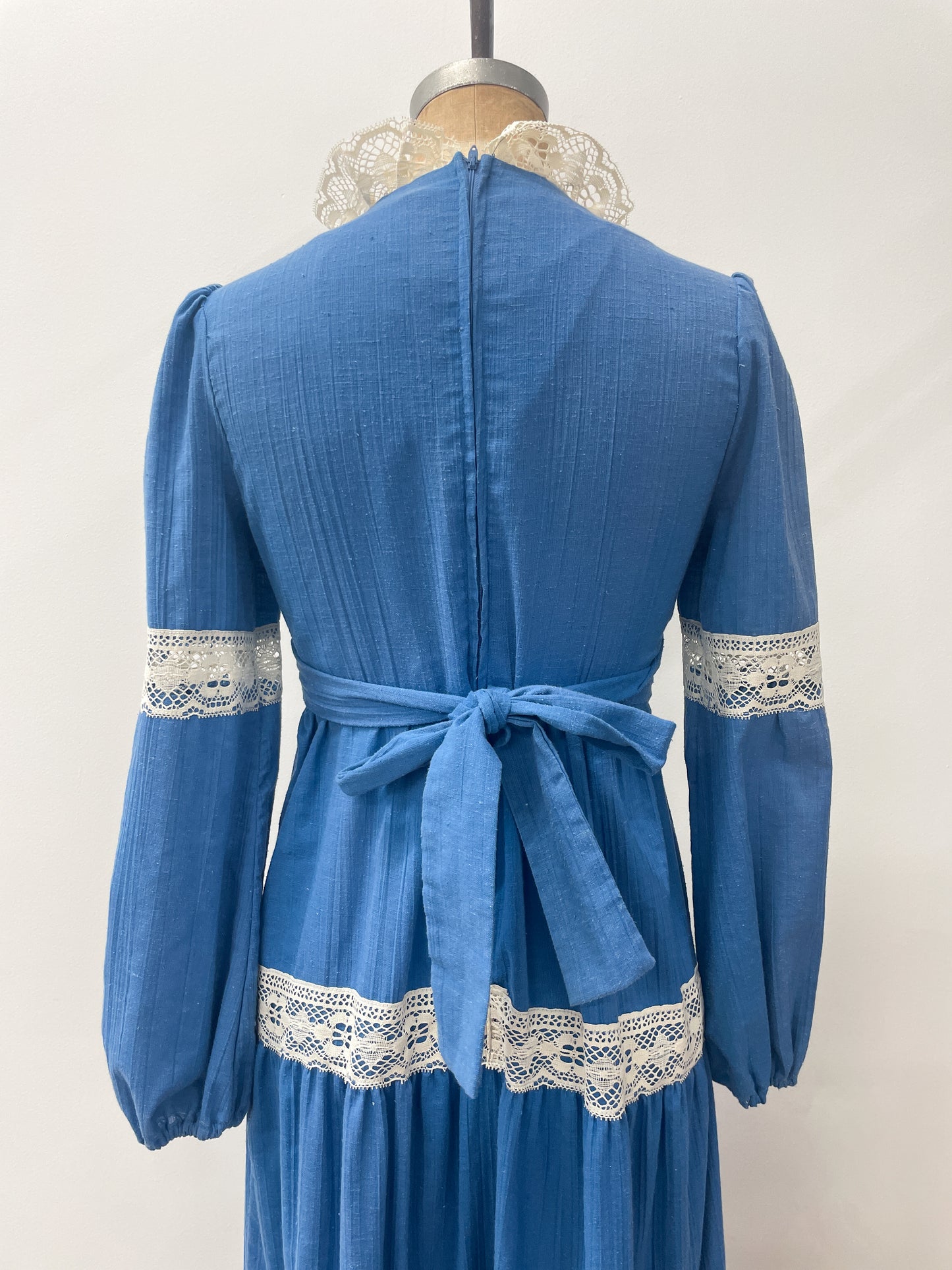 1970s Vintage Romantic Blue Prairie Maxi Dress