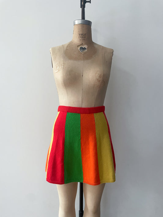 1960s Vintage Fruit Striped Gum Colorblock Mod Knit Mini Skirt by I. Magnin & Co