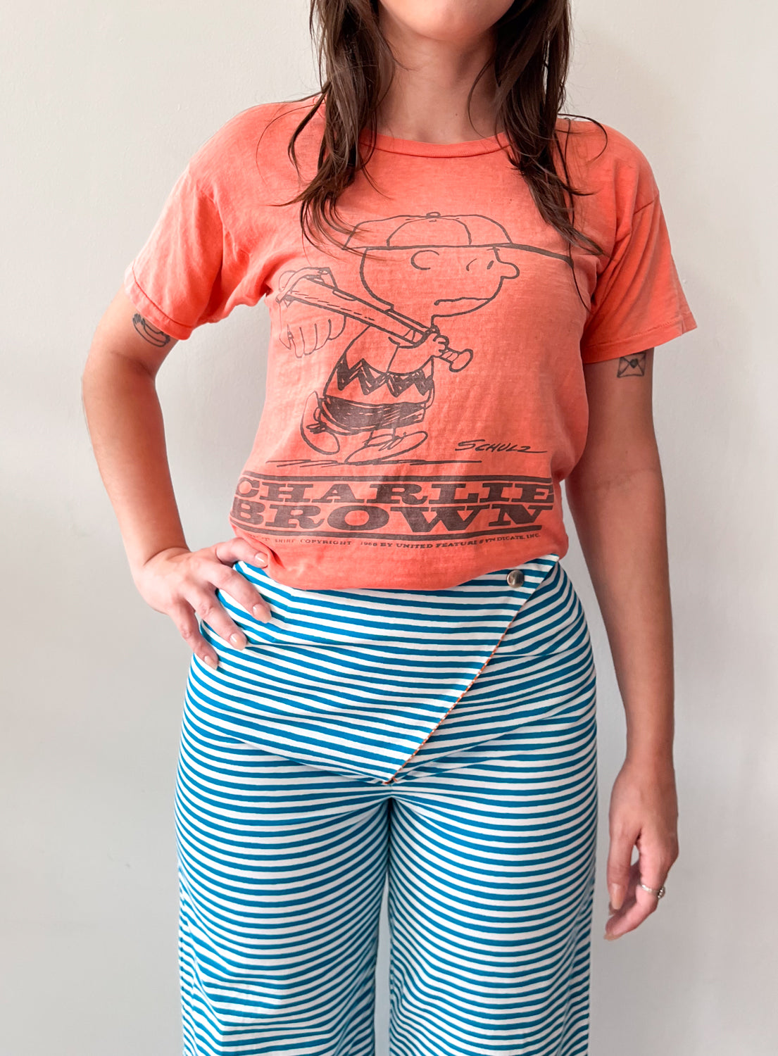 1966 Vintage Peanuts Charlie Brown Faded Distressed Tee Shirt Mayo Spruce 1960s