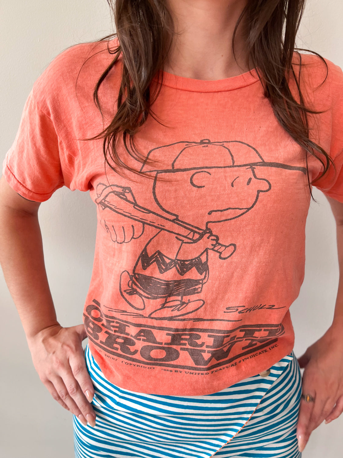 1966 Vintage Peanuts Charlie Brown Faded Distressed Tee Shirt Mayo Spruce 1960s