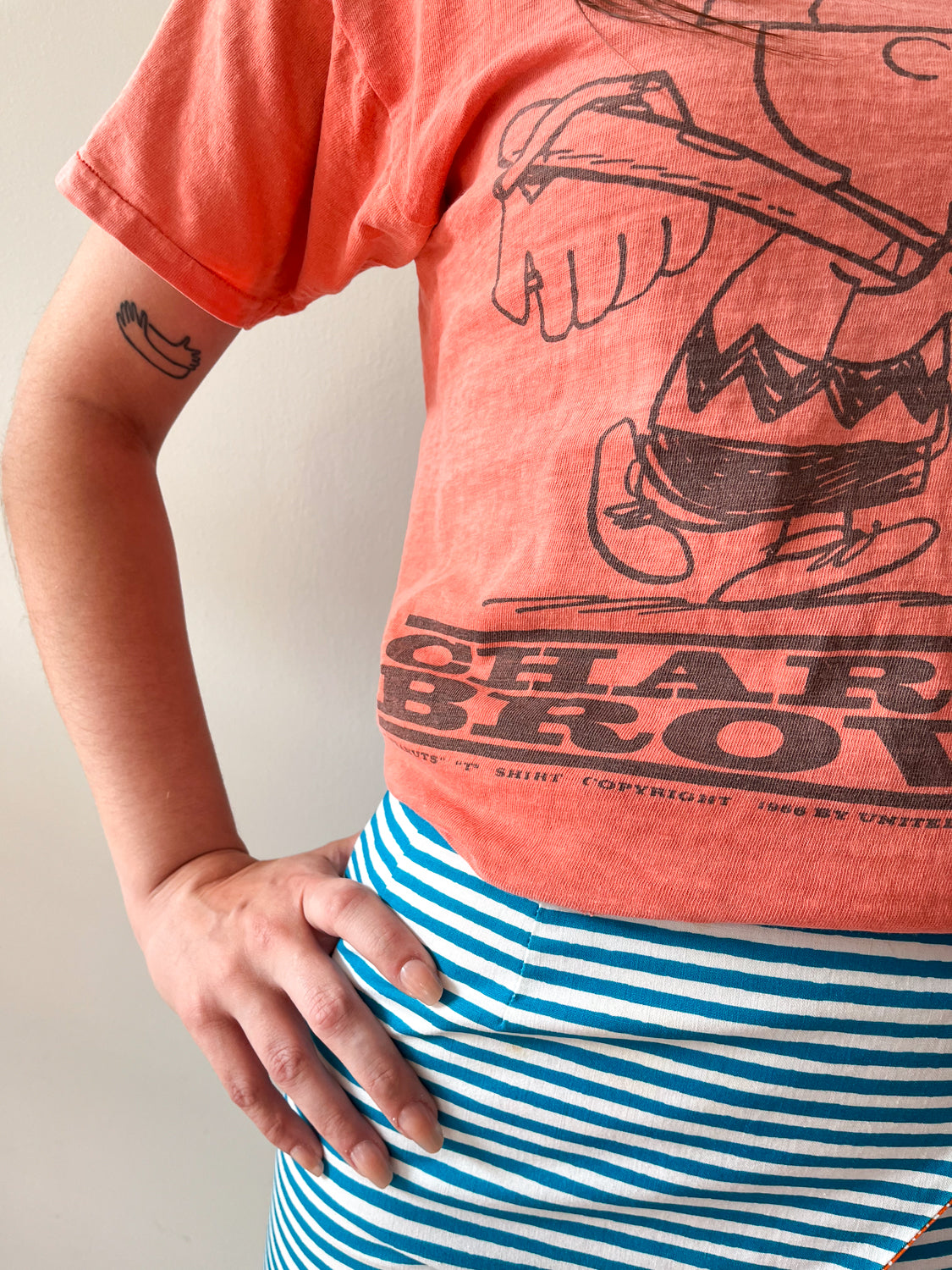 1966 Vintage Peanuts Charlie Brown Faded Distressed Tee Shirt Mayo Spruce 1960s
