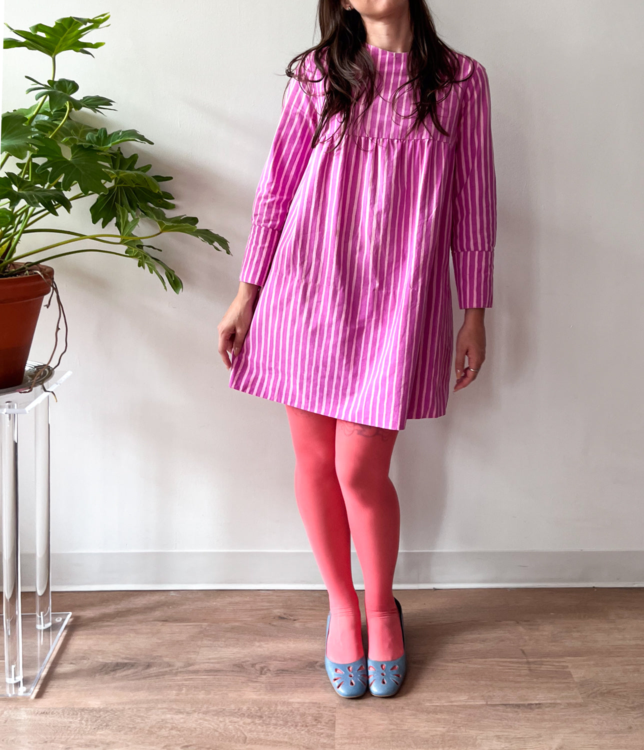 1960s Vintage Marimekko Suomi Finland Purple Pink Two Tone Piccolo Stripe Dress