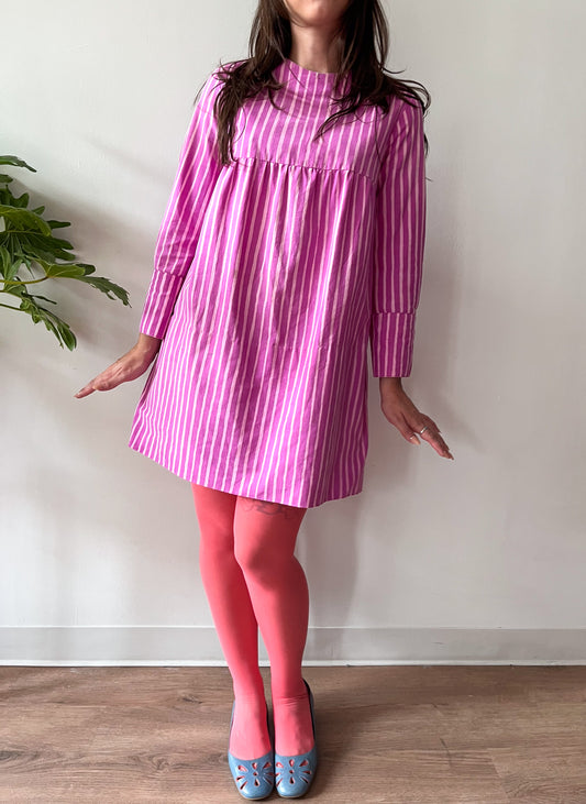1960s Vintage Marimekko Suomi Finland Purple Pink Two Tone Piccolo Stripe Dress