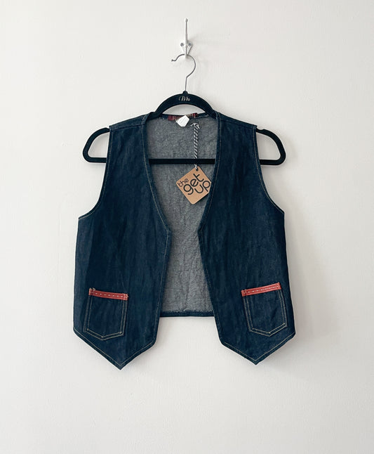 1970s Vintage Western Style Denim Open 2 Pocket Vest