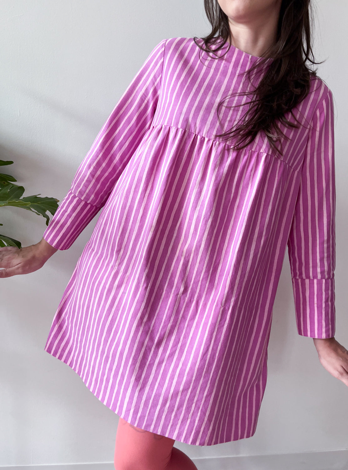 1960s Vintage Marimekko Suomi Finland Purple Pink Two Tone Piccolo Stripe Dress