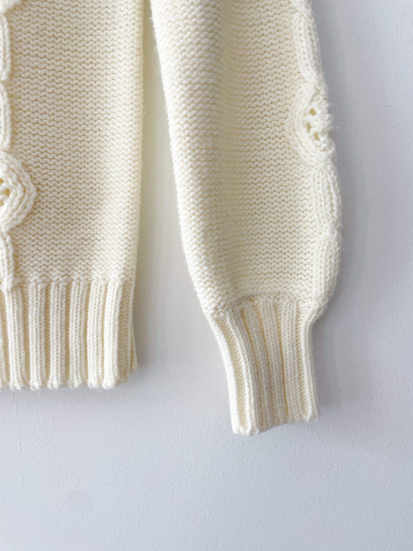 1970s - 1980s Vintage Chunky Cream Knit Sweater With Floral Cutouts