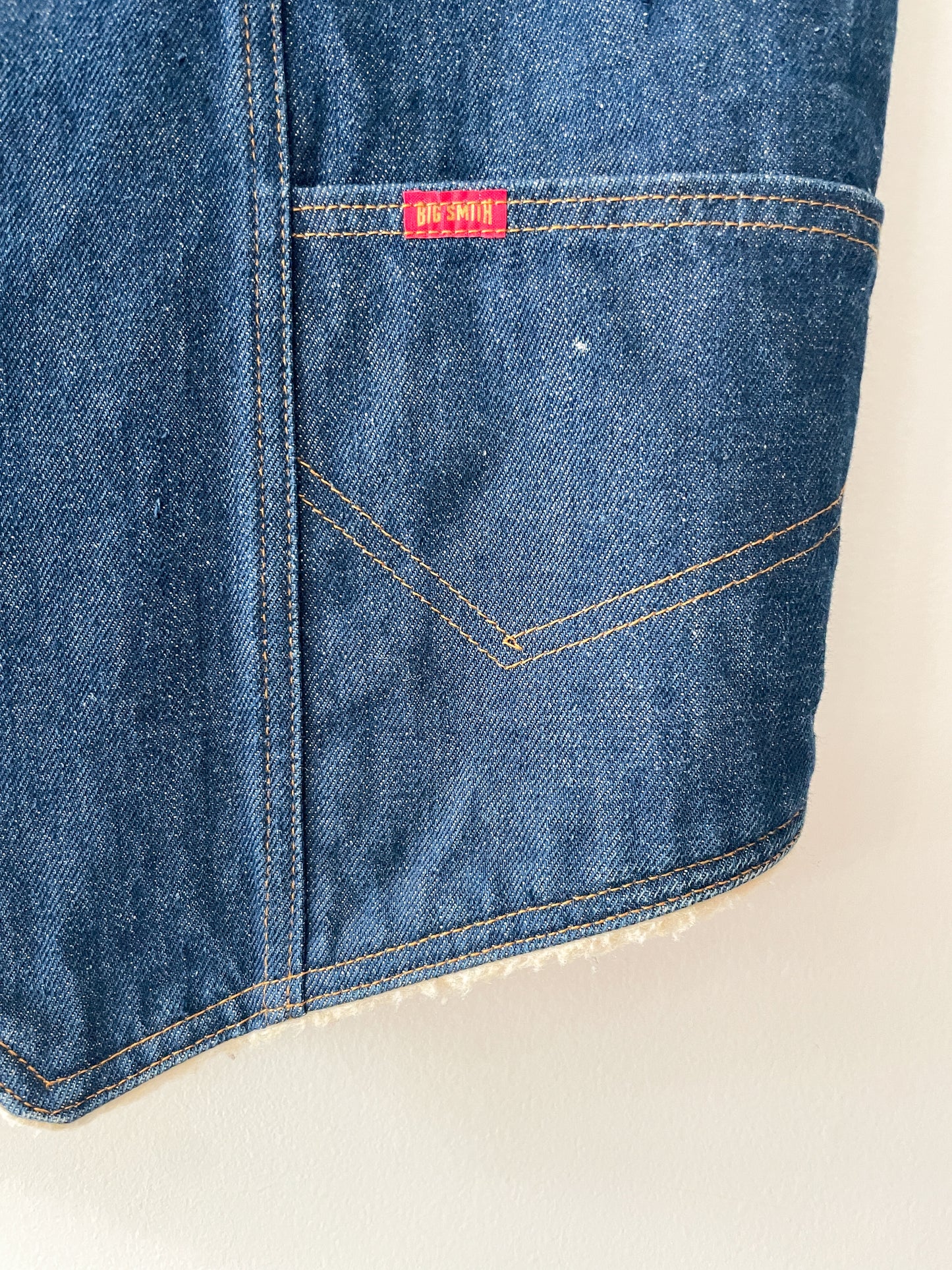 1970s Vintage Big Smith Denim Faux Shearling Lined Vest