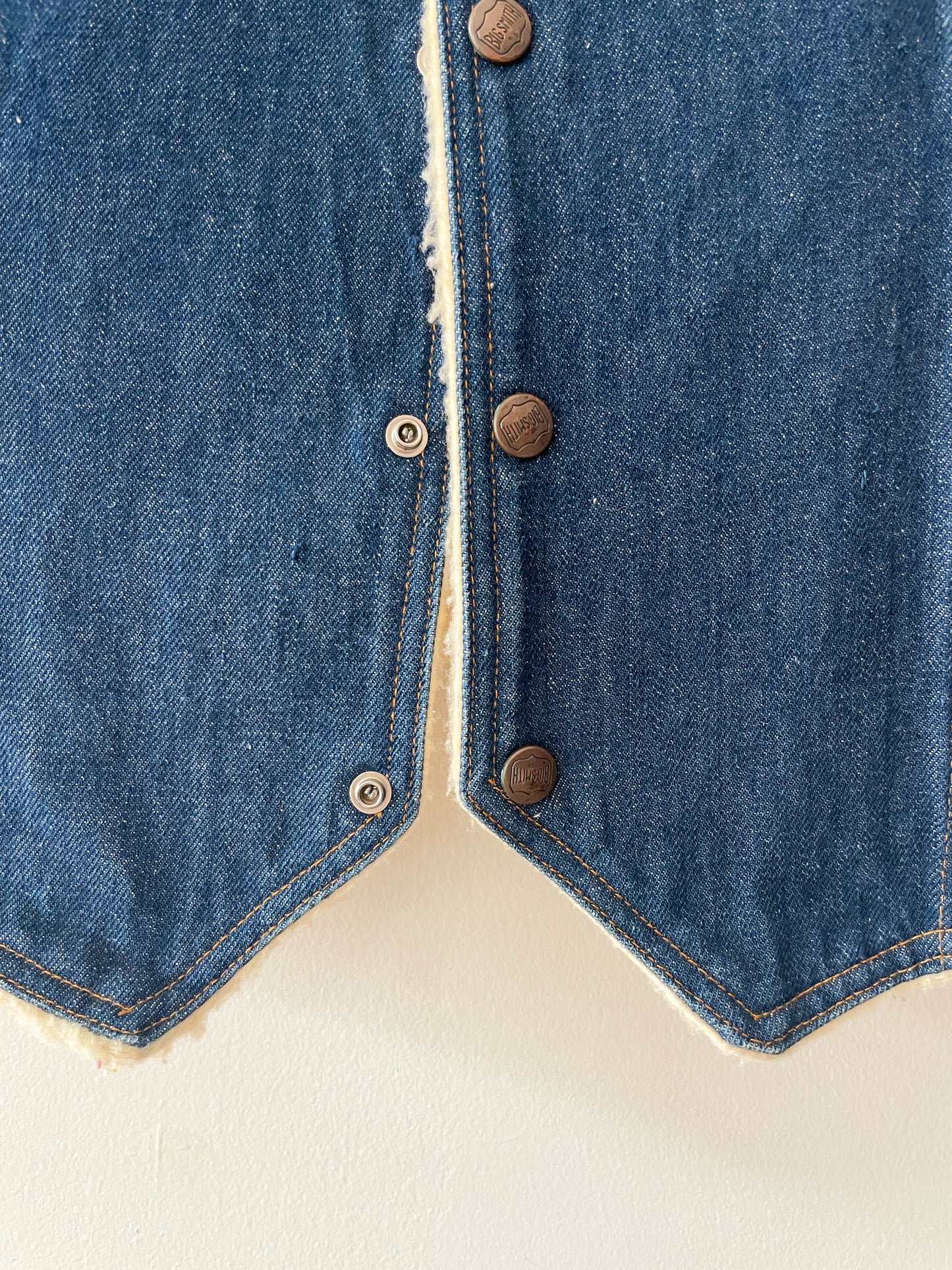 1970s Vintage Big Smith Denim Faux Shearling Lined Vest
