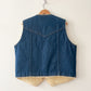 1970s Vintage Big Smith Denim Faux Shearling Lined Vest