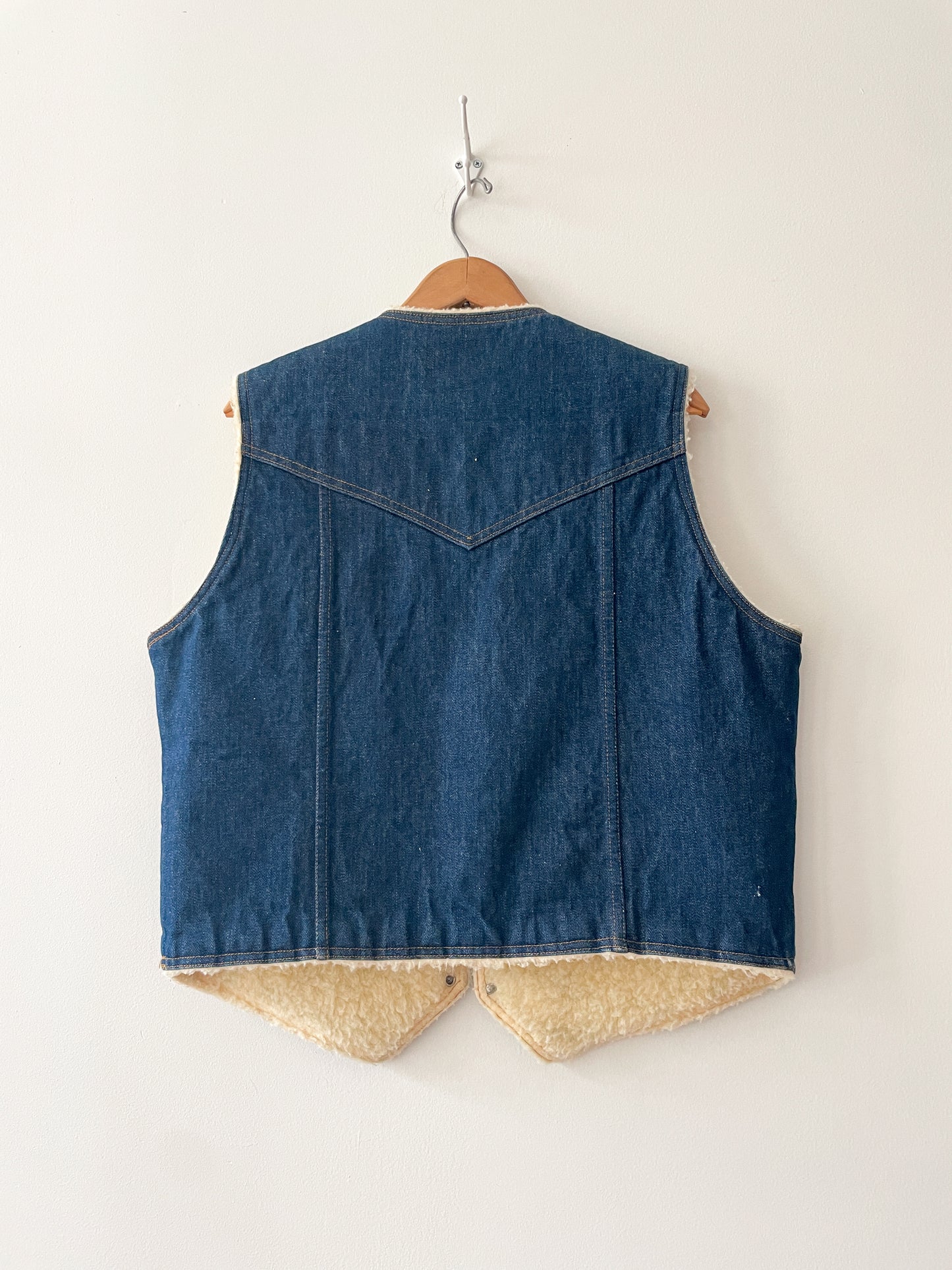 1970s Vintage Big Smith Denim Faux Shearling Lined Vest