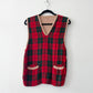 1950s Vintage Red and Green Plaid Sweater Pullover Vest