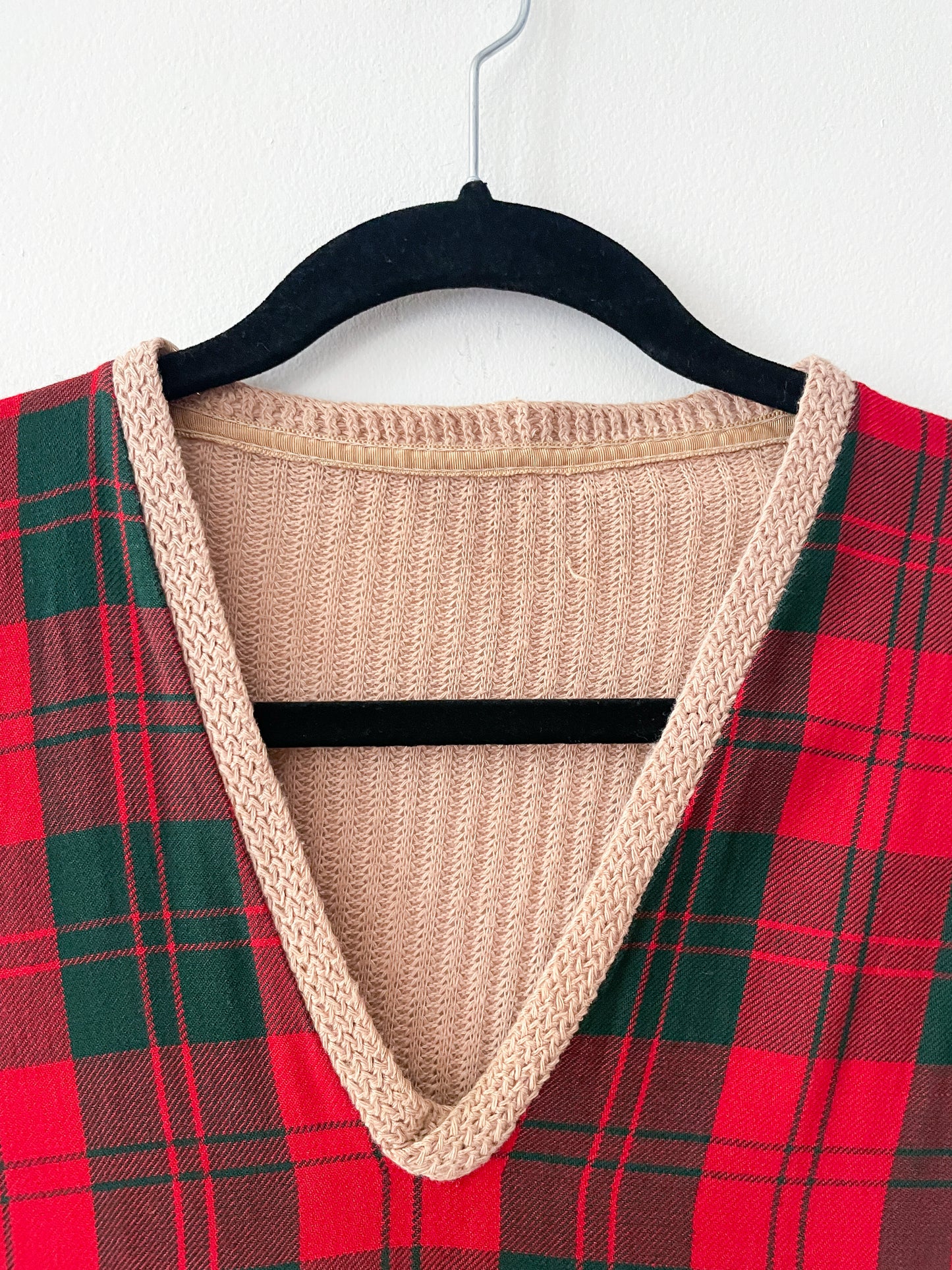 1950s Vintage Red and Green Plaid Sweater Pullover Vest