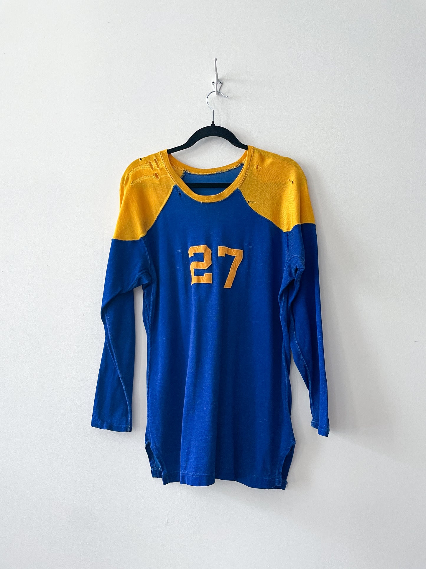 1950s Vintage Super Thrashed Maize & Blue Athletic #27 Practice Jersey