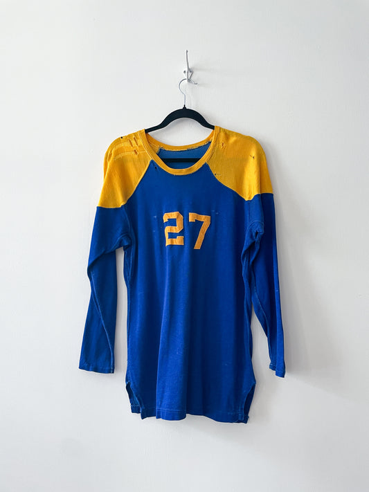 1950s Vintage Super Thrashed Maize & Blue Athletic #27 Practice Jersey