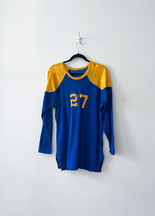 1950s Vintage Super Thrashed Maize & Blue Athletic #27 Practice Jersey