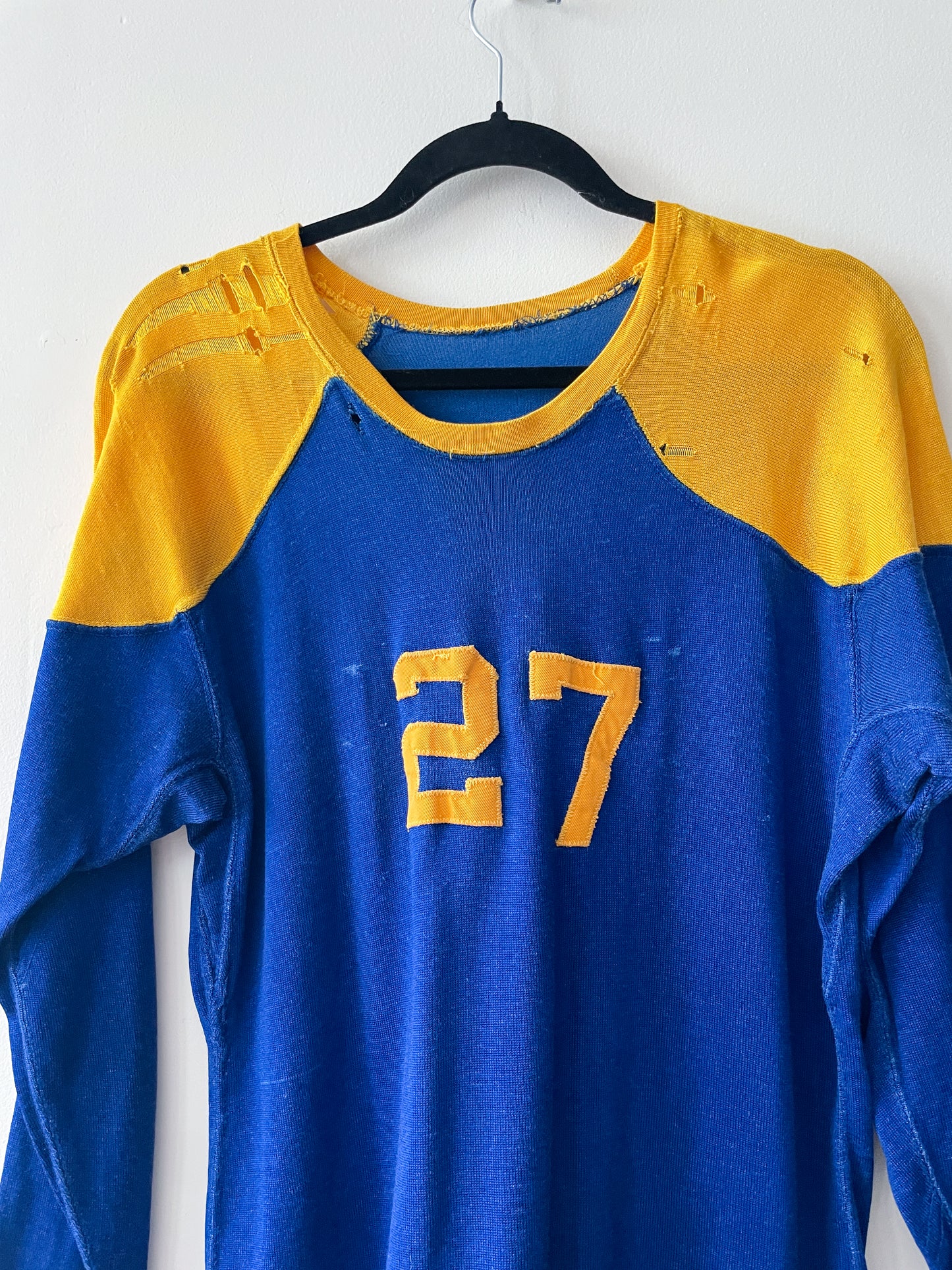 1950s Vintage Super Thrashed Maize & Blue Athletic #27 Practice Jersey