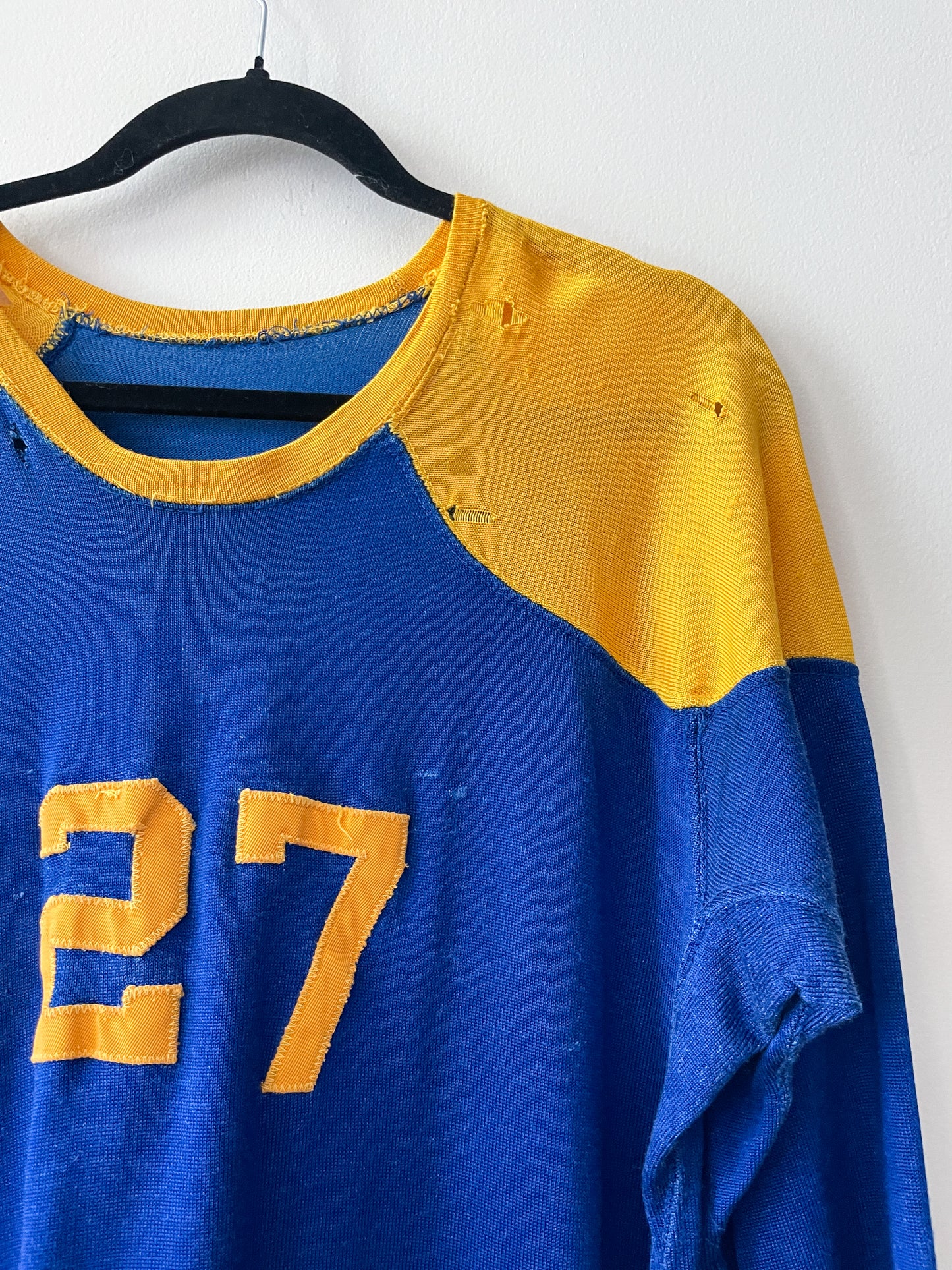 1950s Vintage Super Thrashed Maize & Blue Athletic #27 Practice Jersey