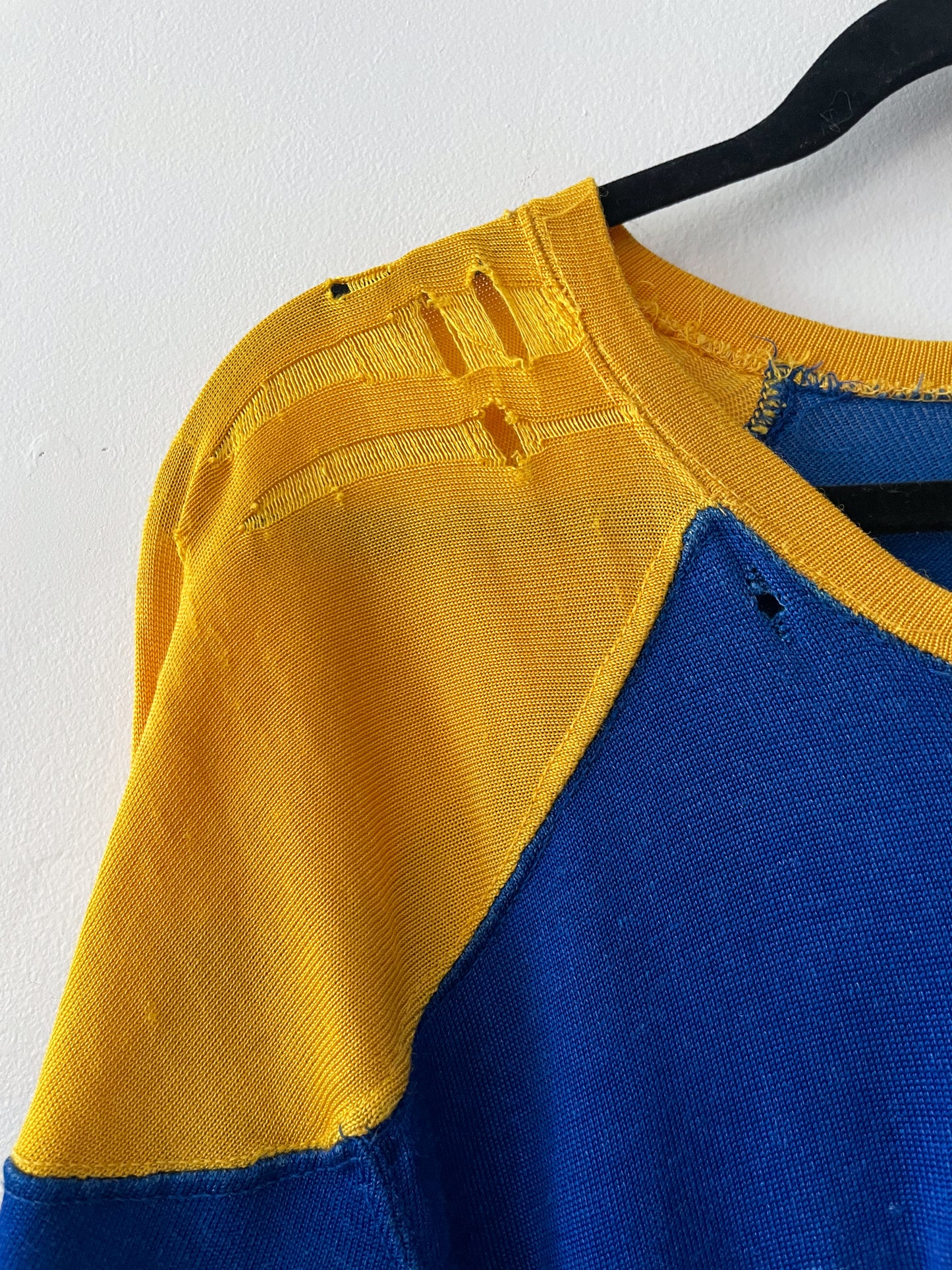 1950s Vintage Super Thrashed Maize & Blue Athletic #27 Practice Jersey