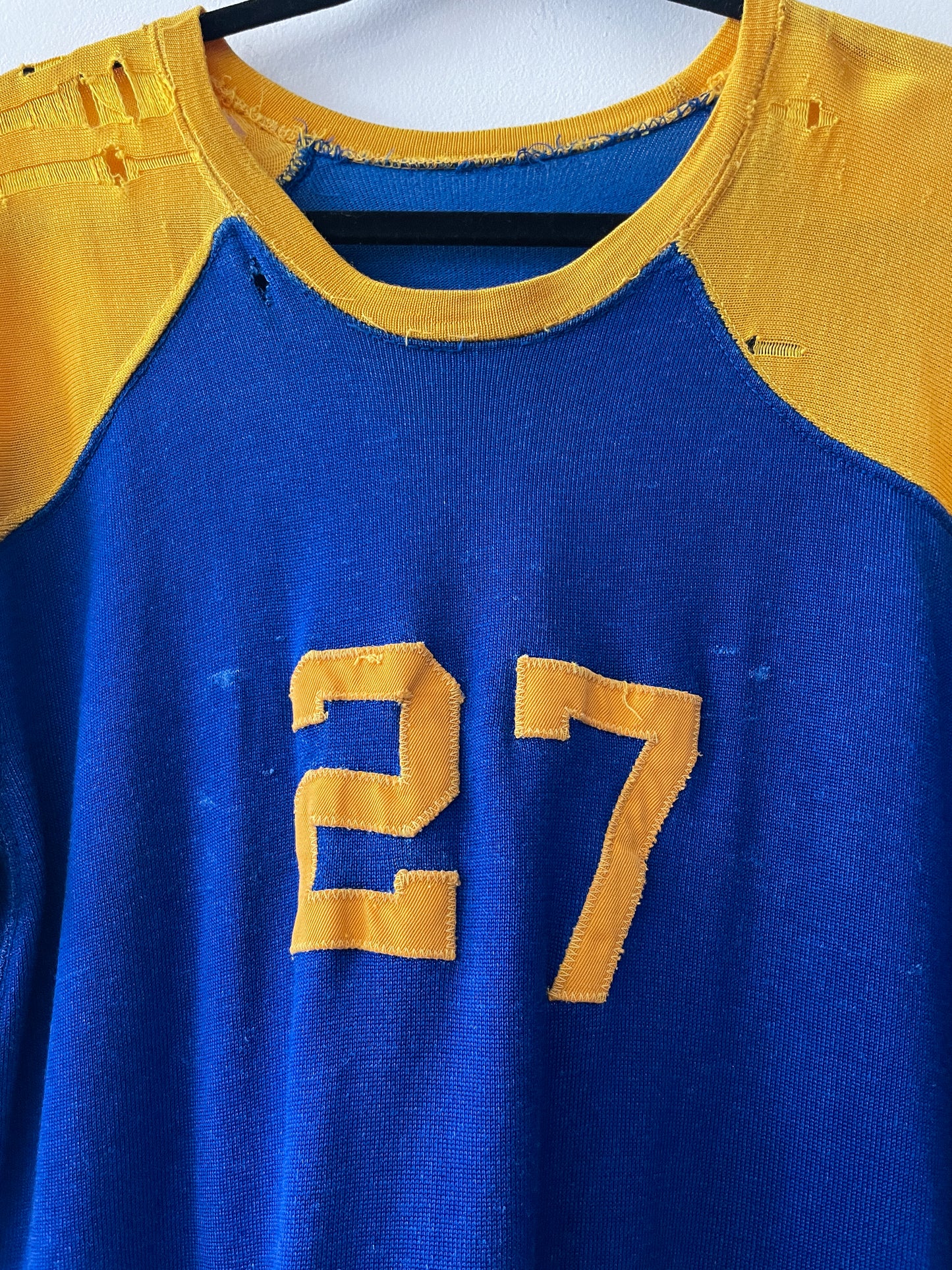 1950s Vintage Super Thrashed Maize & Blue Athletic #27 Practice Jersey