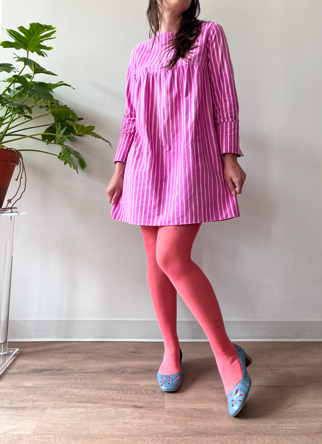 1960s Vintage Marimekko Suomi Finland Purple Pink Two Tone Piccolo Stripe Dress