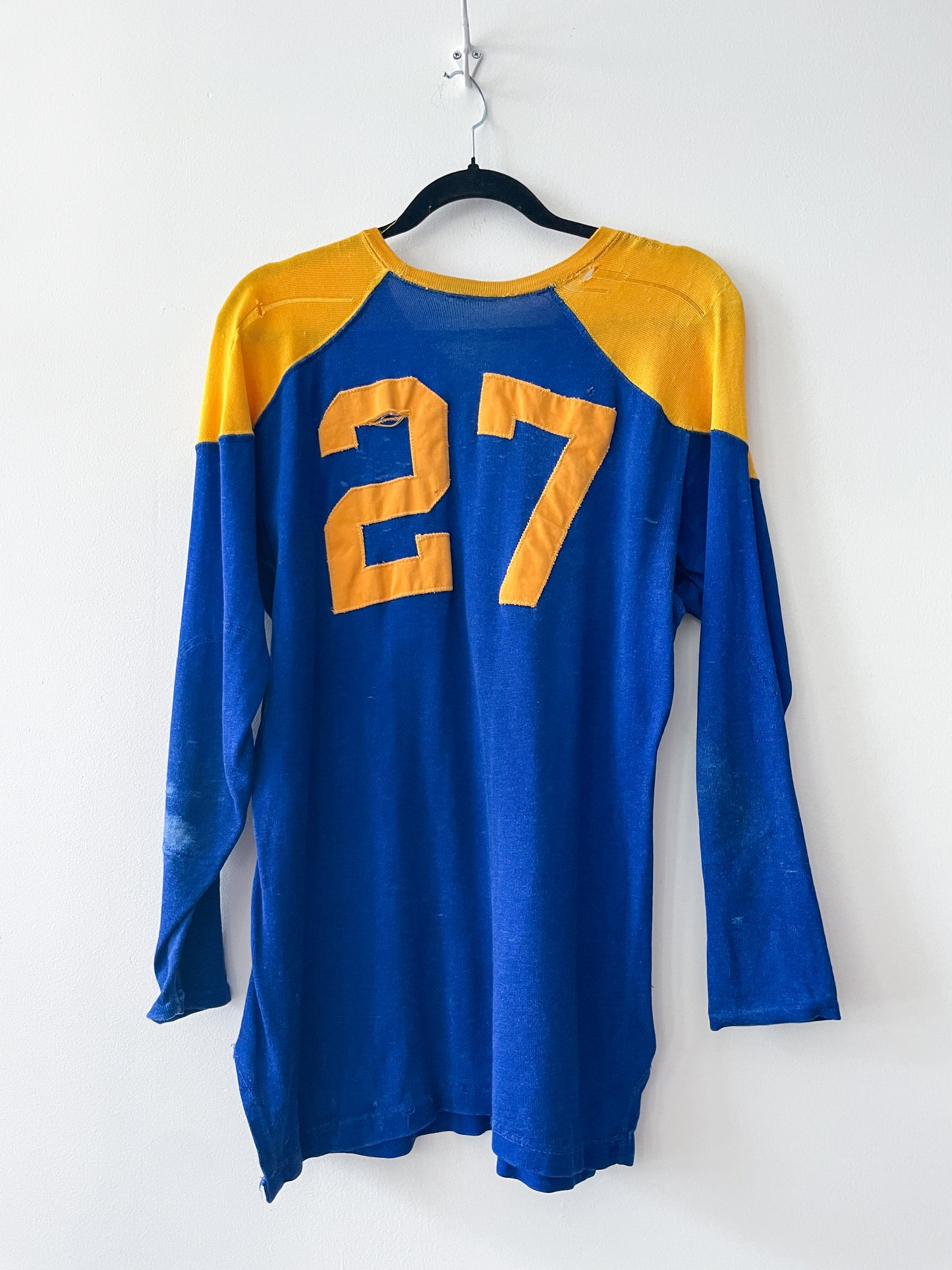 1950s Vintage Super Thrashed Maize & Blue Athletic #27 Practice Jersey