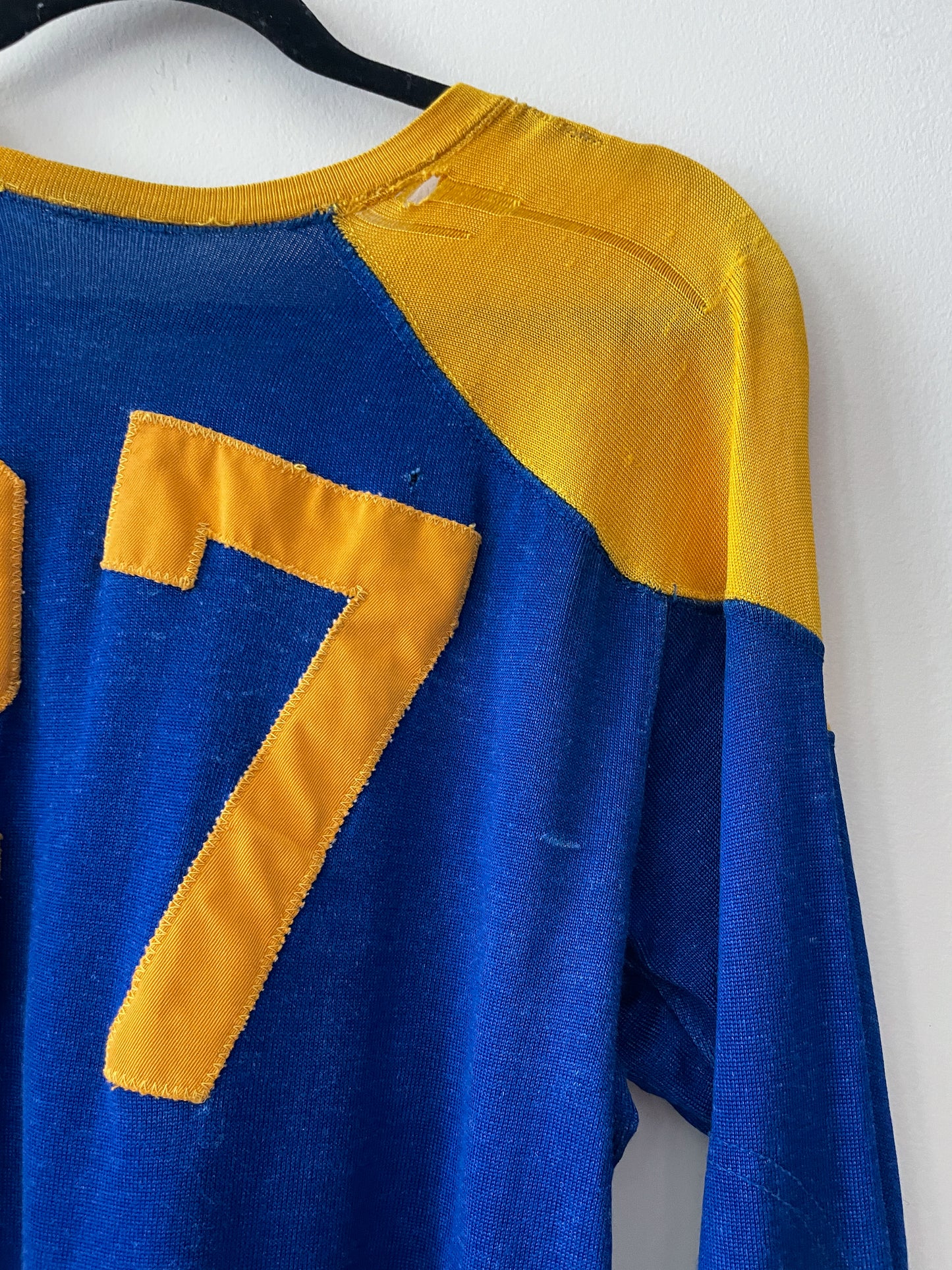 1950s Vintage Super Thrashed Maize & Blue Athletic #27 Practice Jersey